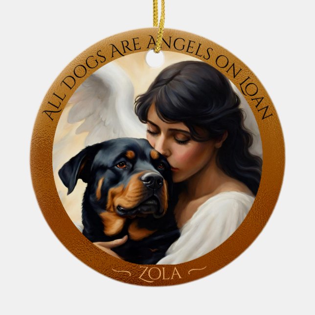Rottweiler Angel Personalized Memorial Ceramic Ornament (Front)