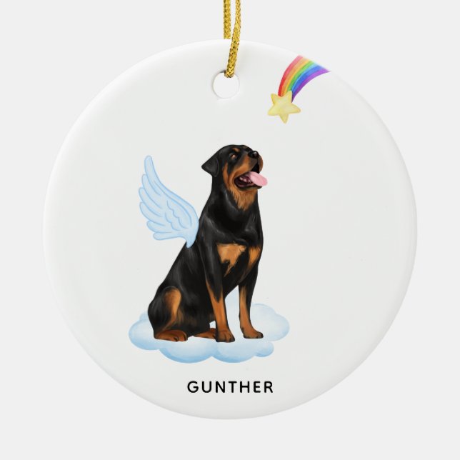 Rottweiler Angel Personalized Pet Dog Memorial Ceramic Ornament (Front)