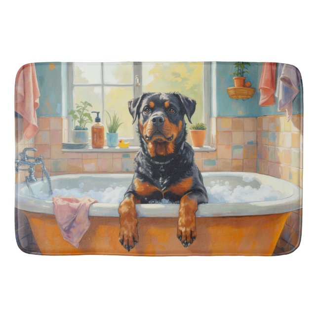 Rottweiler Bath Time Cozy Bathroom Decor Mat (Front)