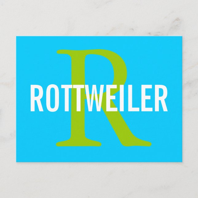Rottweiler Breed Monogram Design Postcard (Front)