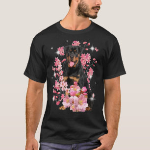 Rottweiler Cherry Blossom Flowers T-Shirt