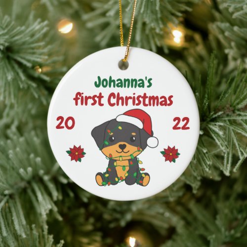 Rottweiler Christmas Babys first Christmas Ceramic Ornament