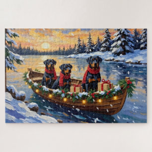 Rottweiler Christmas Boat Holiday Jigsaw Puzzle