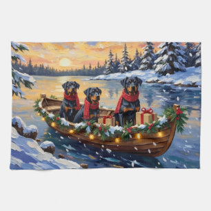 Rottweiler Christmas Boat Holiday Kitchen Towel
