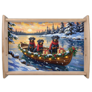 Rottweiler Christmas Boat Holiday Serving Tray