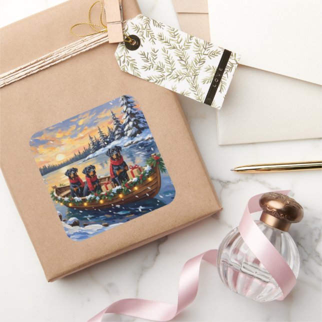 Rottweiler Christmas Boat Holiday Square Sticker (Gifting)