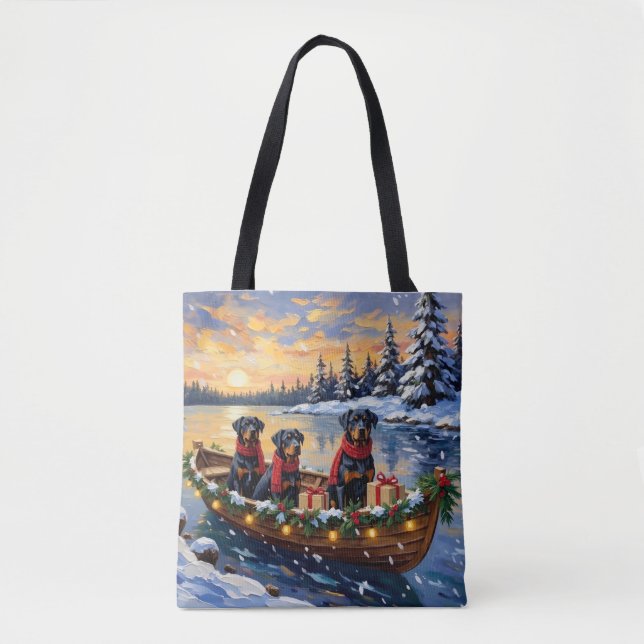 Rottweiler Christmas Boat Holiday Tote Bag (Front)