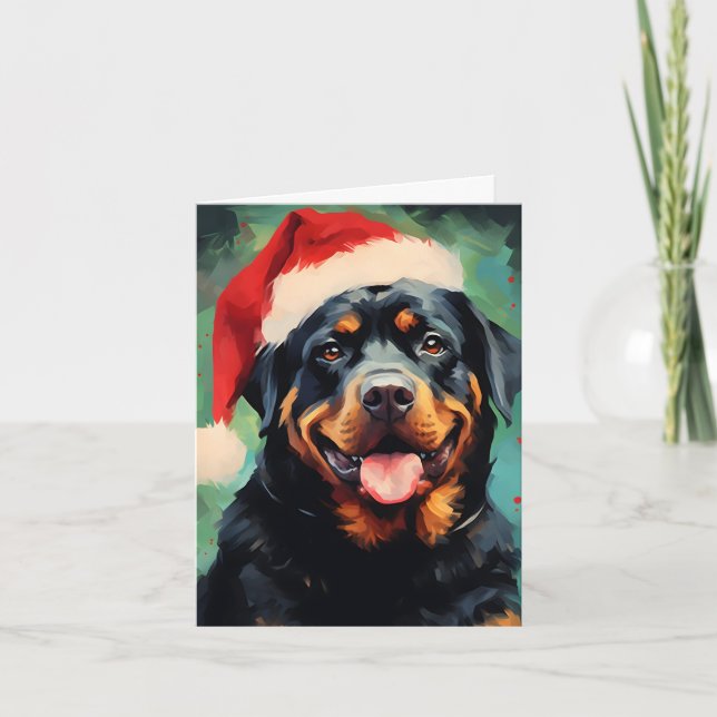 Rottweiler Christmas brush painting artwork Card (Front)