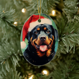 Rottweiler Christmas brush painting artwork Ceramic Ornament
