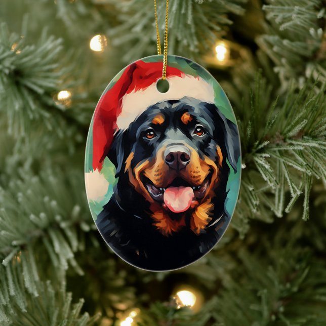 Rottweiler Christmas brush painting artwork Ceramic Ornament (Tree)