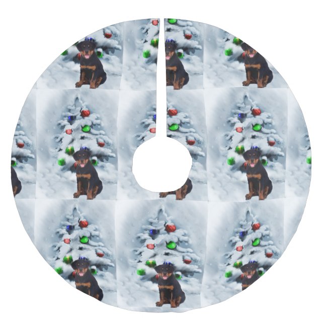 Rottweiler Christmas Brushed Polyester Tree Skirt (Front)