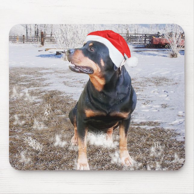 Rottweiler Christmas Cap Mousepad (Front)