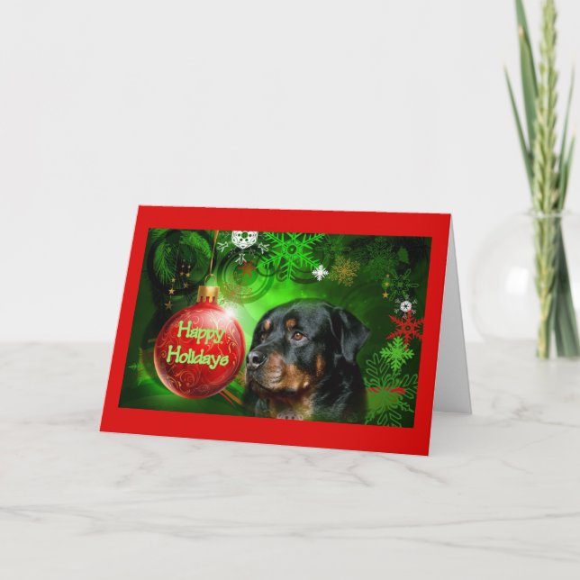 Rottweiler Christmas Card Happy Holidays Ball (Front)