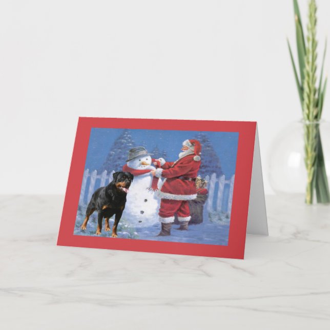 Rottweiler Christmas Card Santa and Snowman (Front)