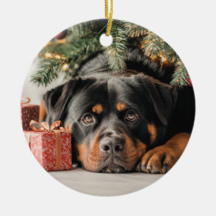 Rottweiler Christmas Ceramic Ornament