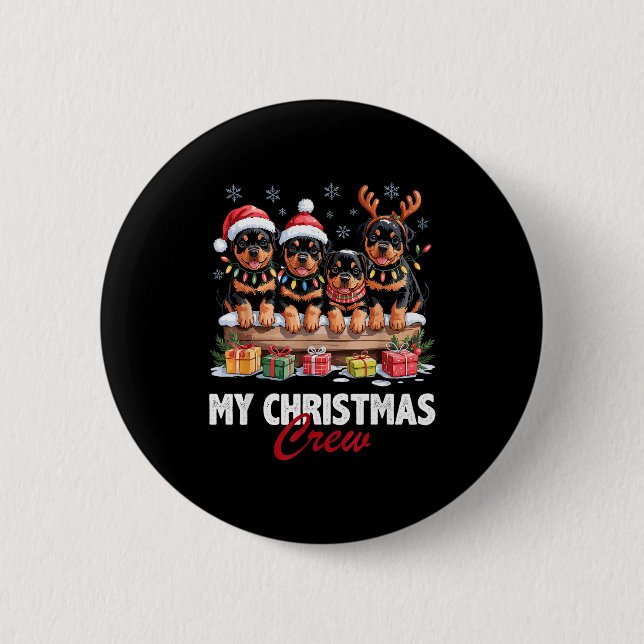 Rottweiler Christmas Crew Funny Dog Lovers Holiday Button (Front)