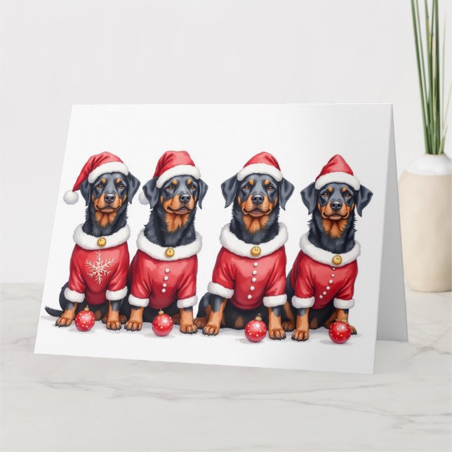 Rottweiler Christmas Dress Santa Hat Card (Front)
