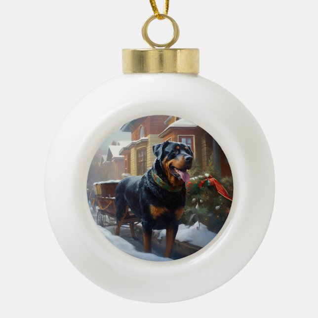 Rottweiler Christmas Festive Season Ceramic Ball Christmas Ornament (Front)