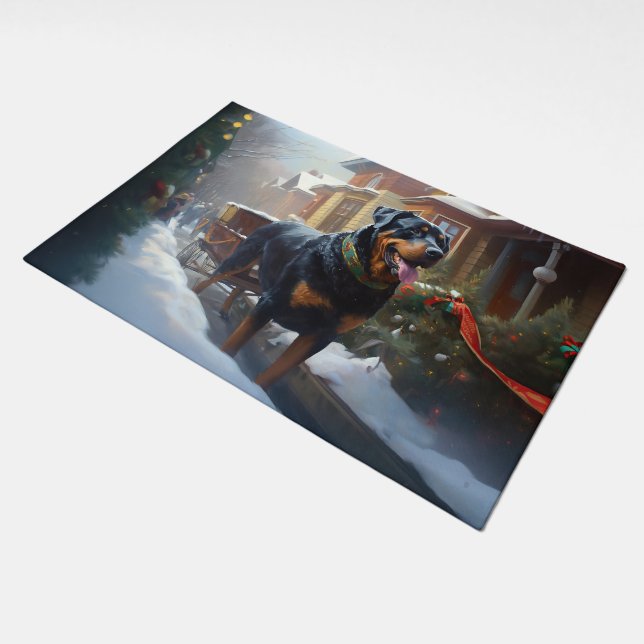 Rottweiler Christmas Festive Season Doormat (Angled)