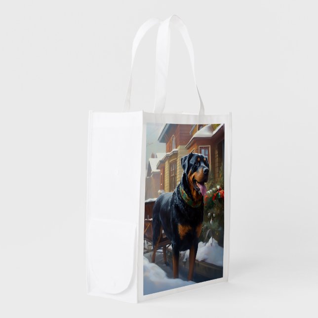 Rottweiler Christmas Festive Season Grocery Bag (Front Side)