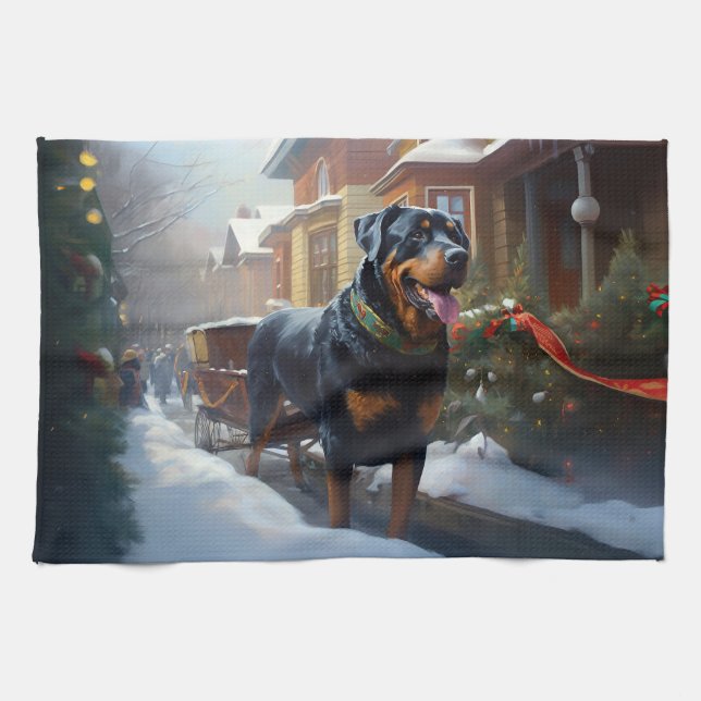 Rottweiler Christmas Festive Season Kitchen Towel (Horizontal)