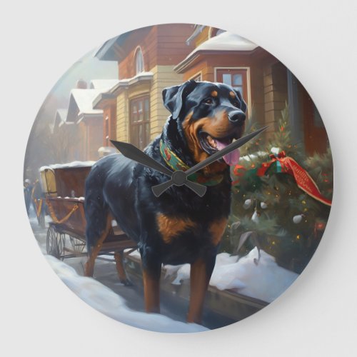 Rottweiler Christmas Festive Season Large Clock