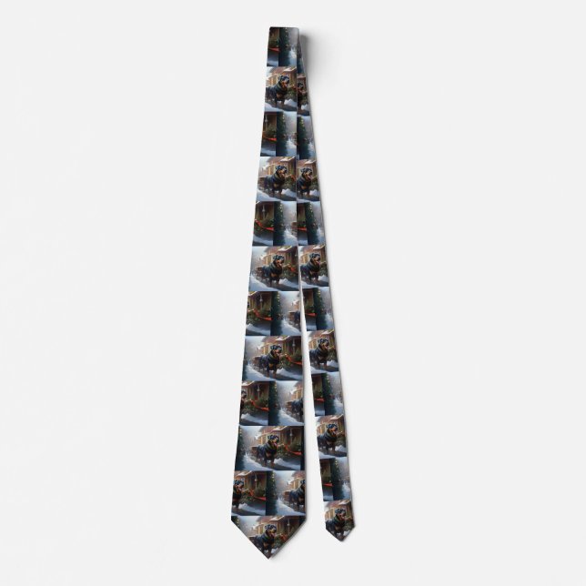 Rottweiler Christmas Festive Season Neck Tie (Front)
