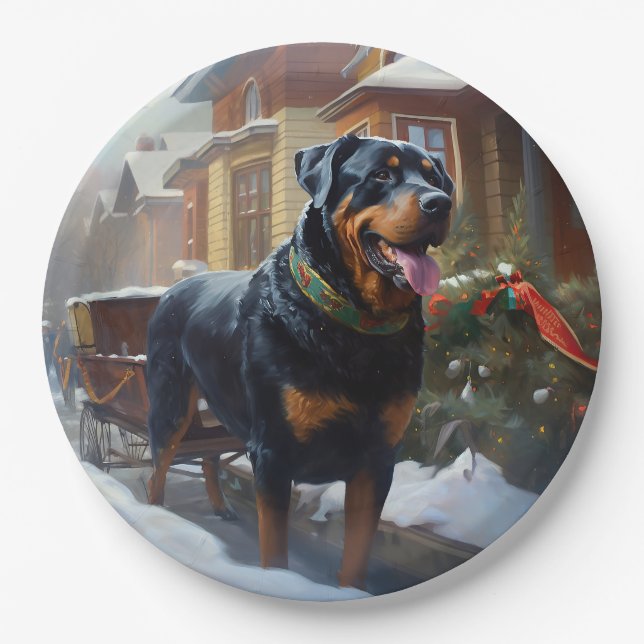 Rottweiler Christmas Festive Season Paper Plates (Front)