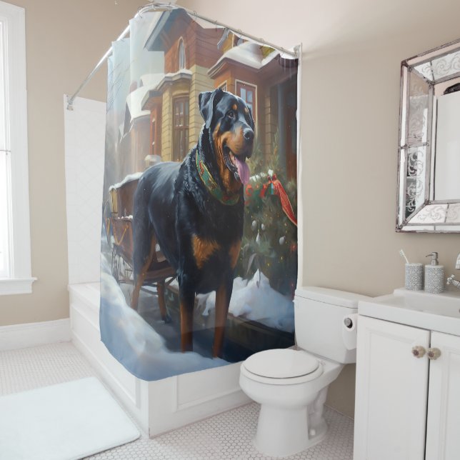 Rottweiler Christmas Festive Season Shower Curtain (In Situ)