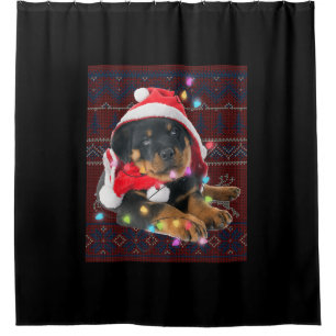 Rottweiler Christmas Lights Ugly Sweater Dog Lover Shower Curtain