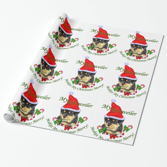 Rottweiler Christmas Merry Wrapping Paper (Unrolled)