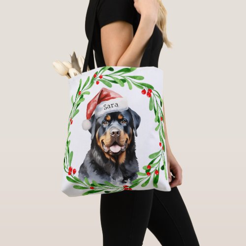 Rottweiler Christmas Personalized Monogram Name Tote Bag