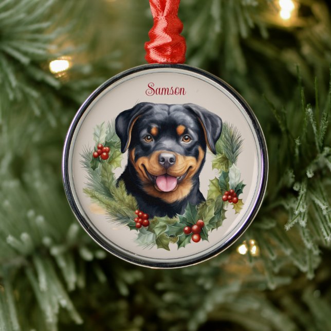 Rottweiler Christmas Pet Memorial Dog Breed Metal Ornament (Tree)