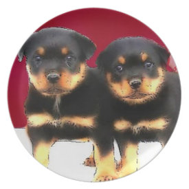Rottweiler Christmas puppies decorative plate