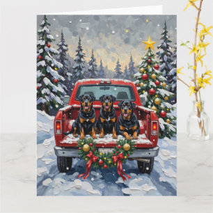 Rottweiler Christmas Red Truck Holiday Card