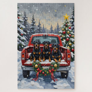 Rottweiler Christmas Red Truck Holiday Jigsaw Puzzle
