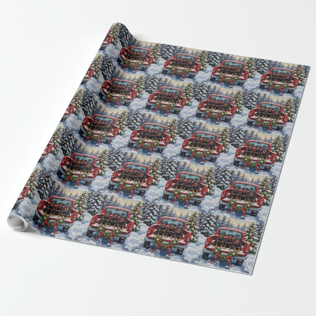 Rottweiler Christmas Red Truck Holiday Wrapping Paper (Unrolled)