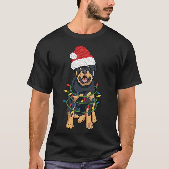 Rottweiler Christmas Rottweiler In Santa Hat And L T-Shirt (Front)