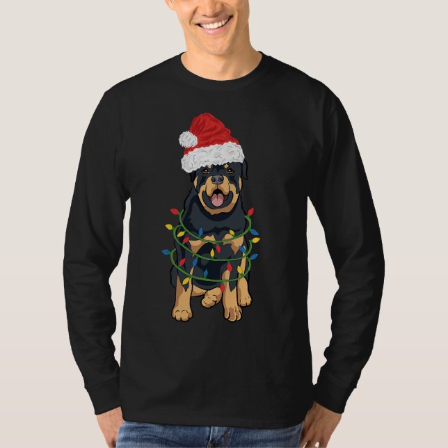 Rottweiler Christmas Rottweiler In Santa Hat And L T-Shirt (Front)