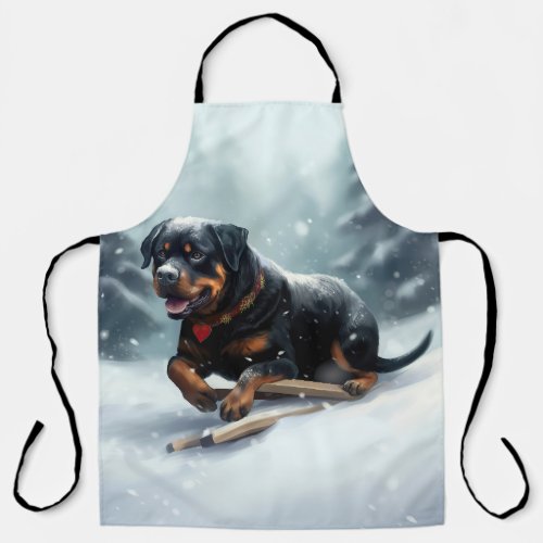 Rottweiler Christmas snow winter Throw Pillow Apron