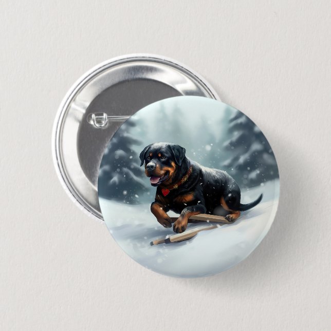 Rottweiler Christmas snow winter Throw Pillow Button (Front & Back)