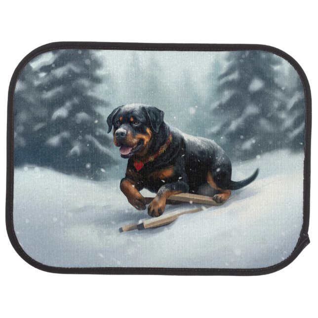 Rottweiler Christmas snow winter Throw Pillow Car Floor Mat (Rear)
