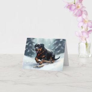 Rottweiler Christmas snow winter Throw Pillow Card