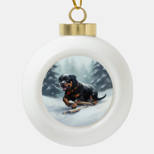 Rottweiler Christmas snow winter Throw Pillow Ceramic Ball Christmas Ornament