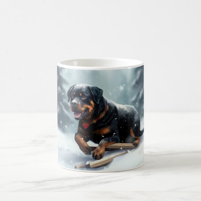 Rottweiler Christmas snow winter Throw Pillow Coffee Mug (Center)