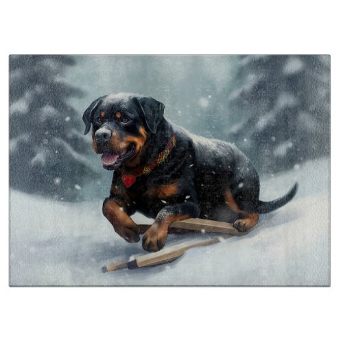 Rottweiler Christmas snow winter Throw Pillow Cutting Board