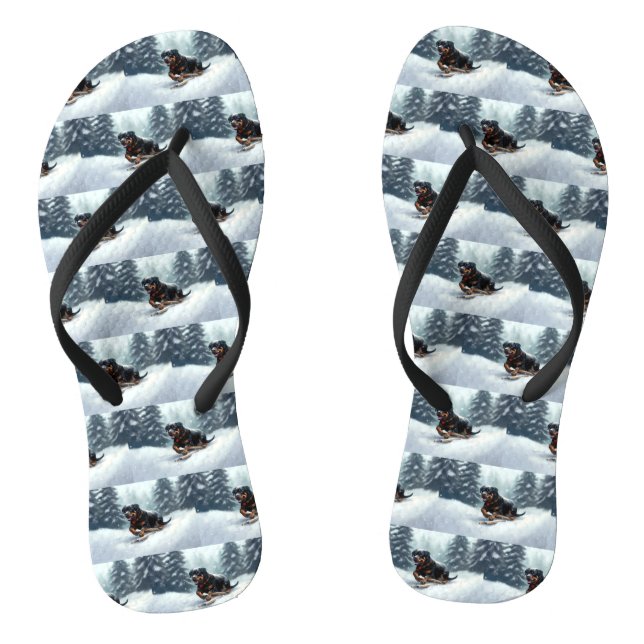 Rottweiler Christmas snow winter Throw Pillow Flip Flops (Footbed)