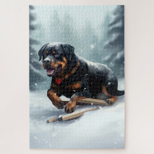 Rottweiler Christmas snow winter Throw Pillow Jigsaw Puzzle