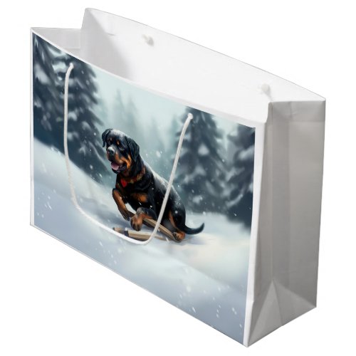 Rottweiler Christmas snow winter Throw Pillow Large Gift Bag