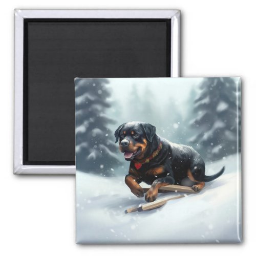 Rottweiler Christmas snow winter Throw Pillow Magnet